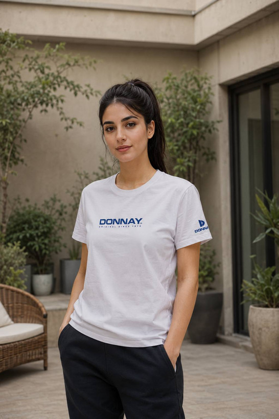 تیشرت زنانه نخی وارداتی رنگ سفید سایز لارج برند DONNAY